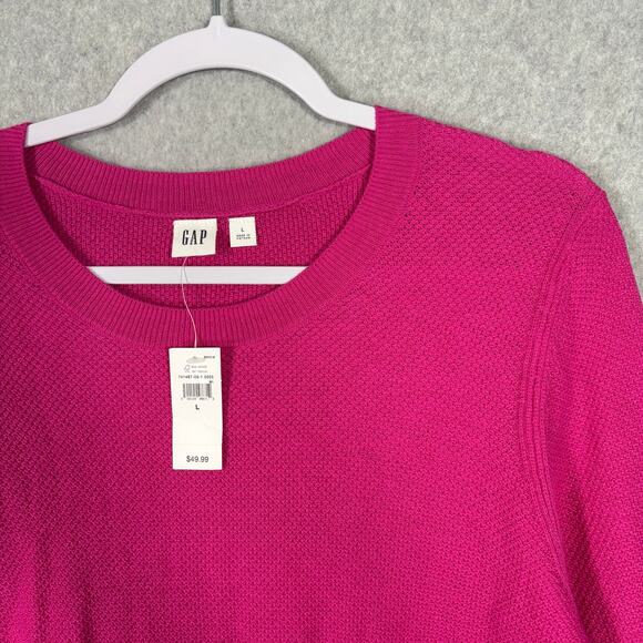 Gap Sweater Womens Large Pink Waffle Textured Preppy Classic Casual Basic Career - Picture 6 of 12